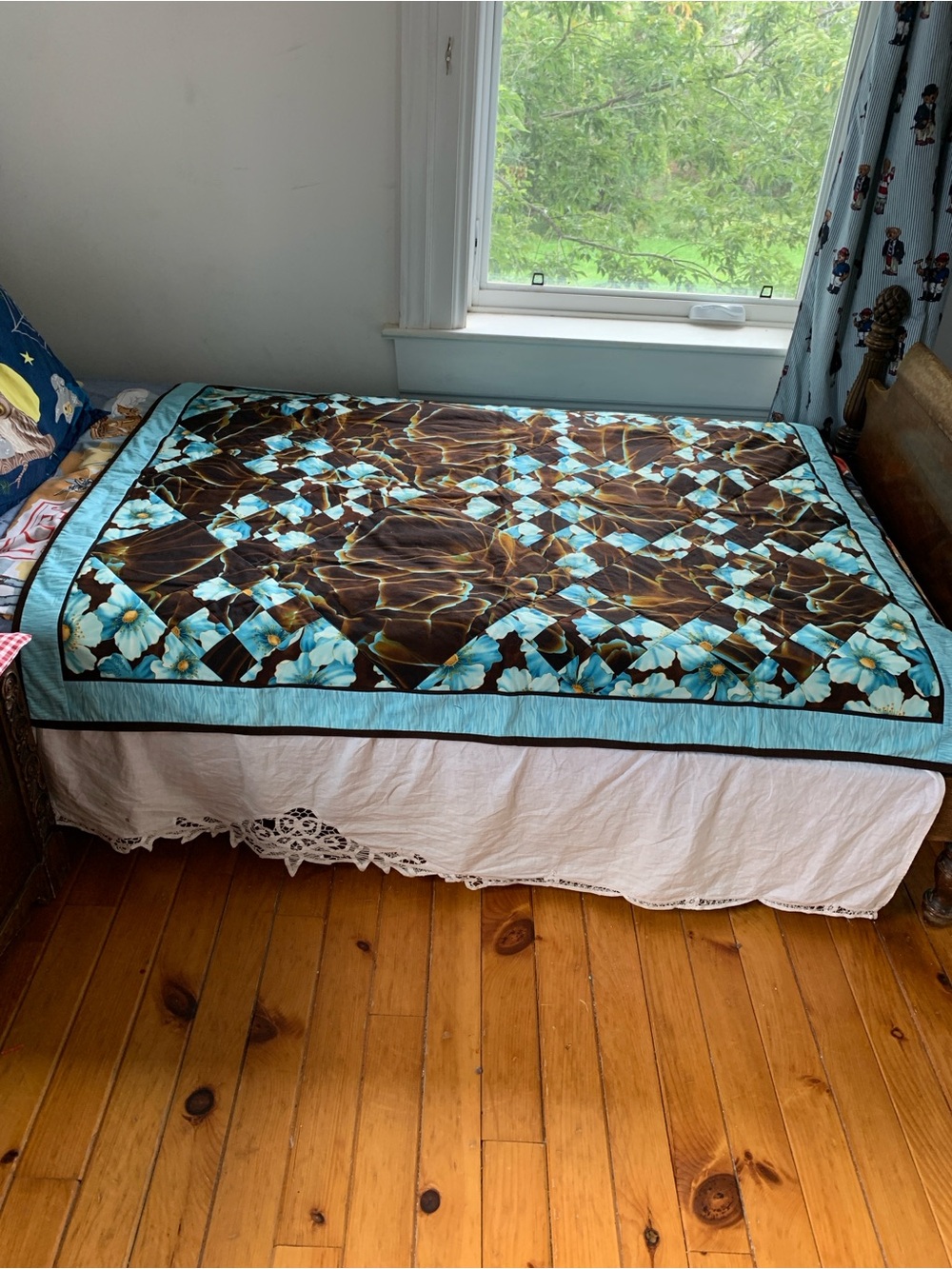 Handmade Turquoise Floral Quilt